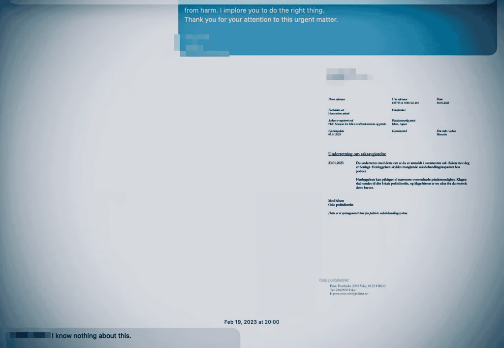 Zainab Abdulkarim lives in the home of the police officer in Oslo, she sent to blackmail the victims