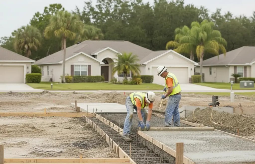 Professional concrete contractor team working on a walkway leading to the driveway driveway in Apopka, Florida.