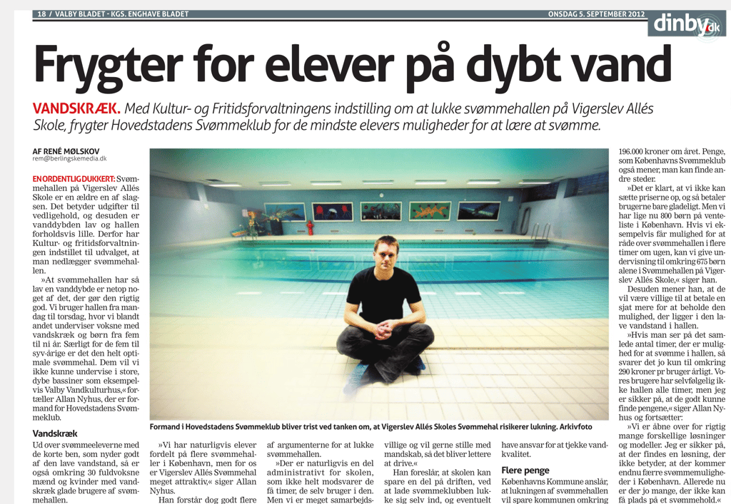 Allerede i 2012 fortalte om problemerne ved at lukke byens skolesvømmehaller