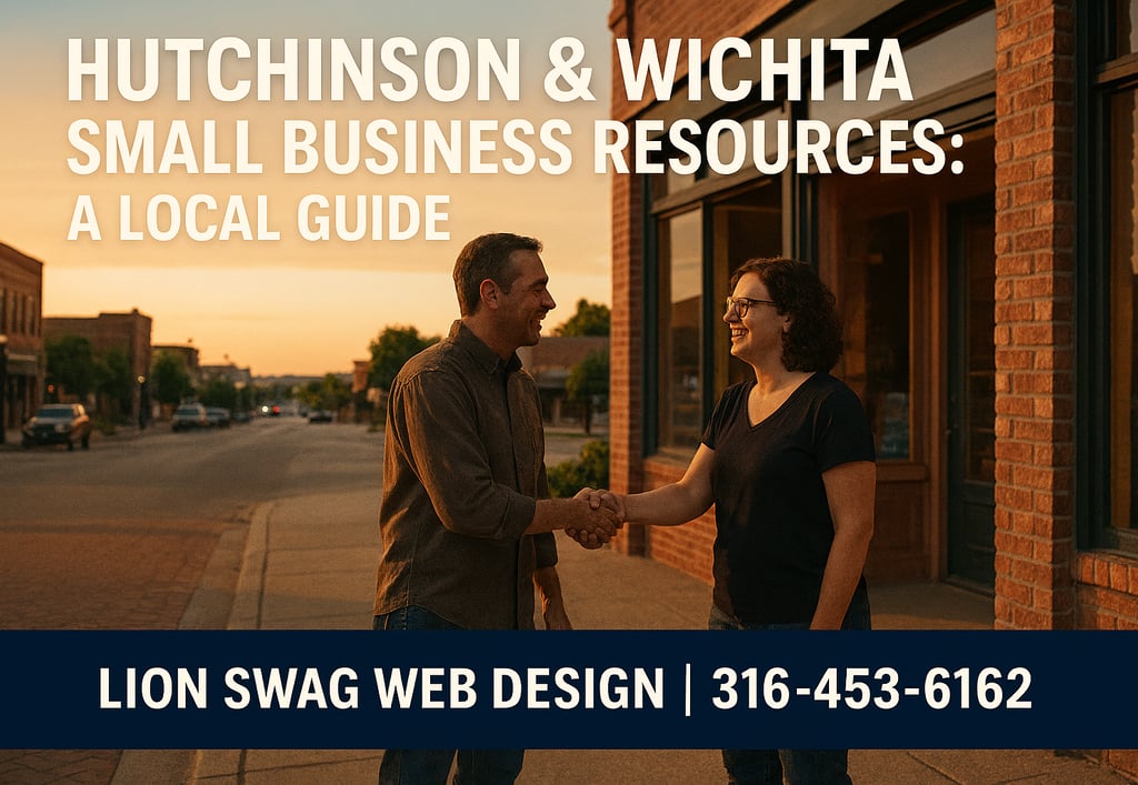 Hutchinson KS small business community resources guide; office handshake with downtown Hutchinson