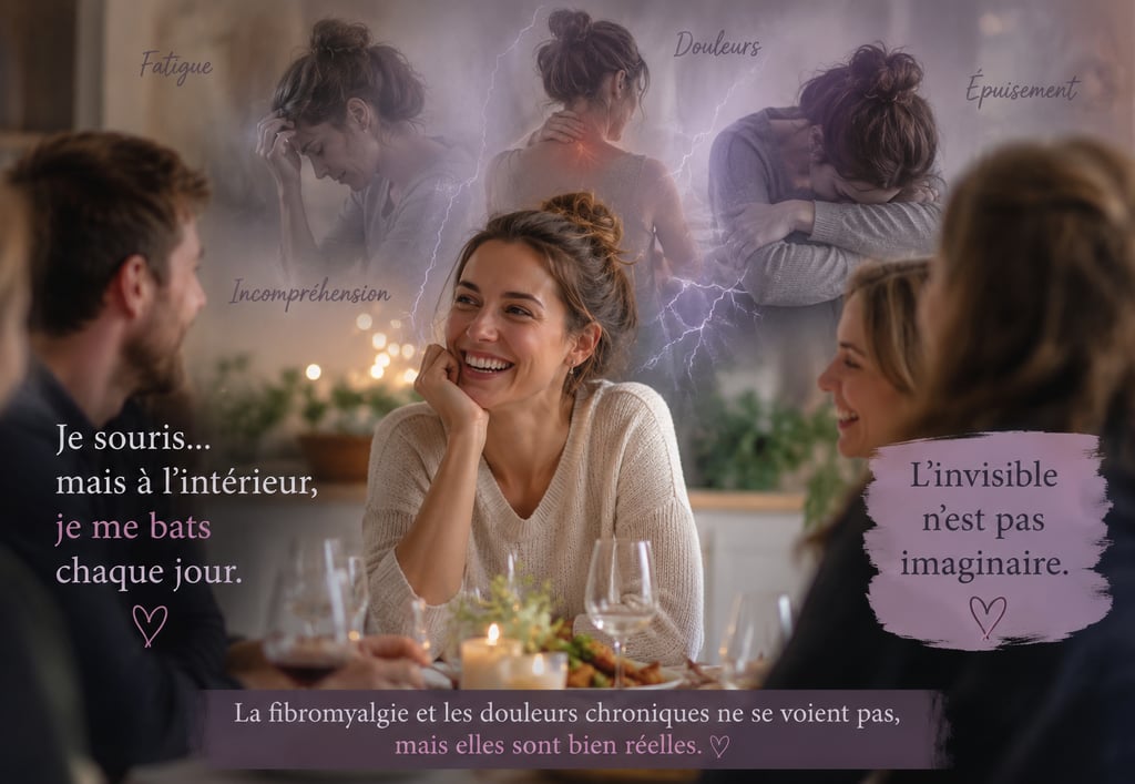 Personne atteinte de fibromyalgie et de douleurs chroniques souriant à ses proches malgré la fatigue