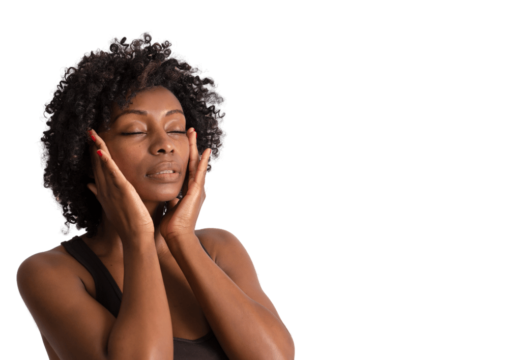 black woman using cafine paraben free vegan skincare product