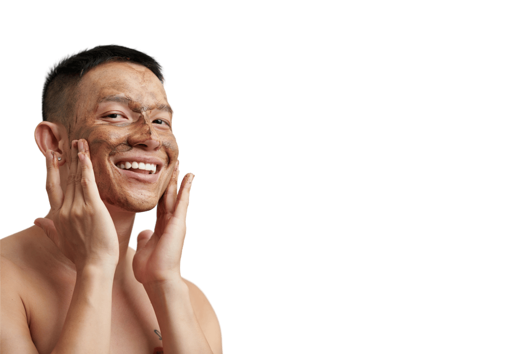young male using cafines all natural face scrub