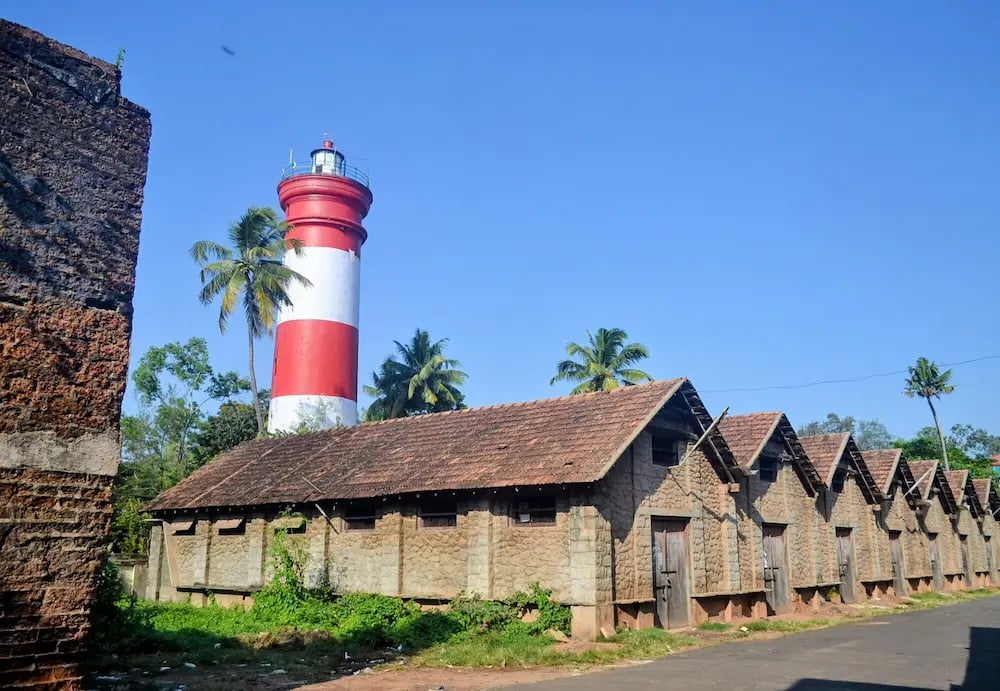 Alleppey Lighthouse in Kerala, a historic red and white coastal tower.