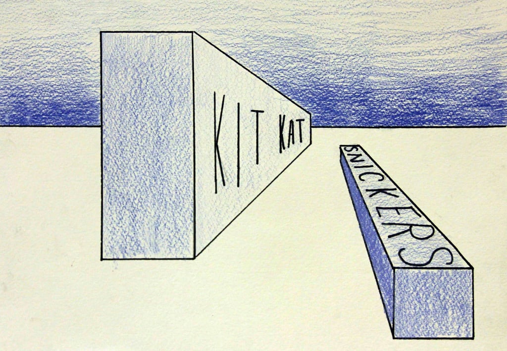 one point perspective drawing of candy bars