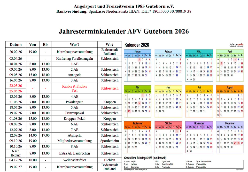 Terminplan für Mitglieder 2026