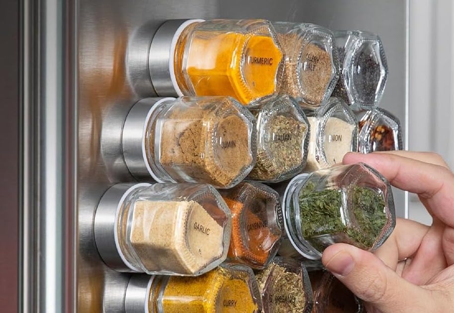 Magnetic spice jars for easy cooking