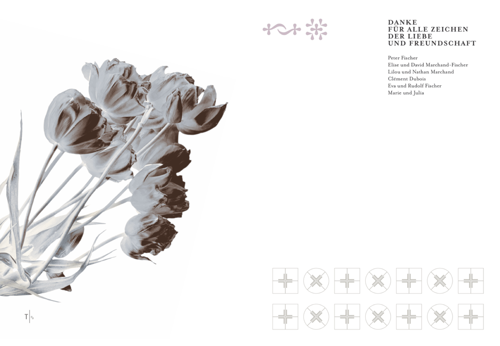 Danksagung mit kunstvollem Blumenstrauß und Textgestaltung
