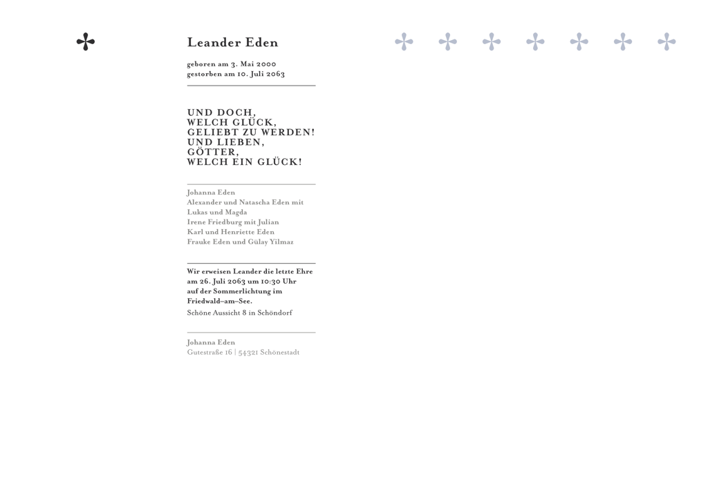 Text-Beispiel für ästhetische Trauerkarten-Gestaltung