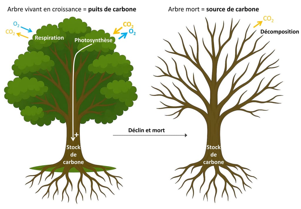 Illustration du cycle du carbone à l'échelle de l'arbre