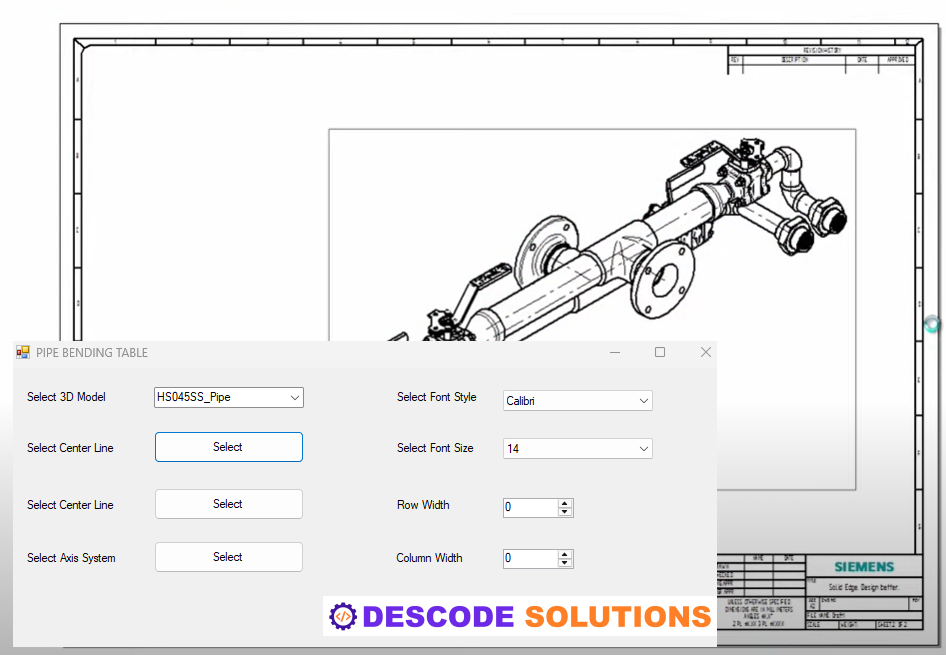 Image depicting Solid Edge API used for automating pipe bending table or point table