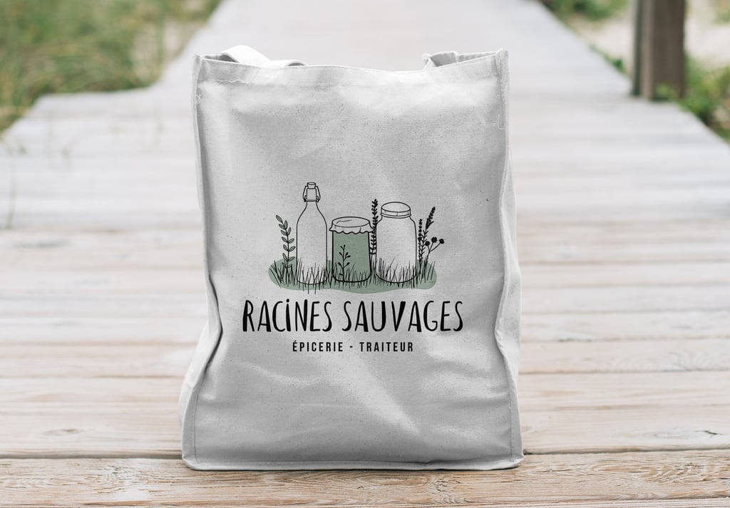 Mockup-tote bag identité Racines sauvage - épicerie traiteur -par Soleado studio