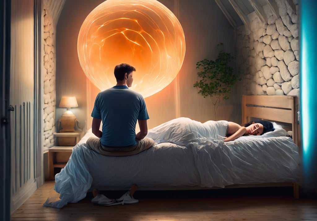 Depition of Orange Plasma Orb visiting Nigel in his Glastonbuty, UK bedroom