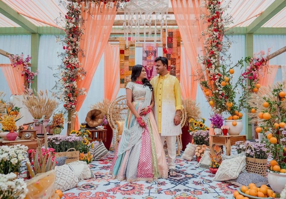 a bride and groom in a wedding ceremony