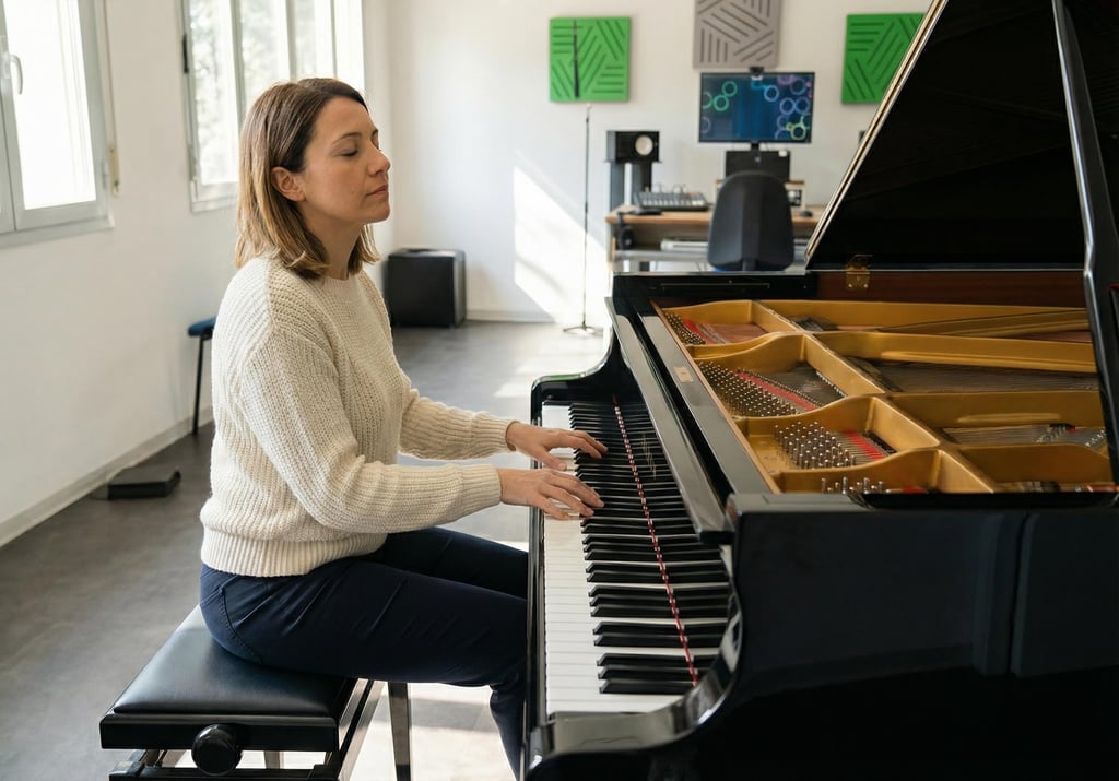 Allieva in Sala Prove Prenotabile con Pianoforte e Tastiere Professionali