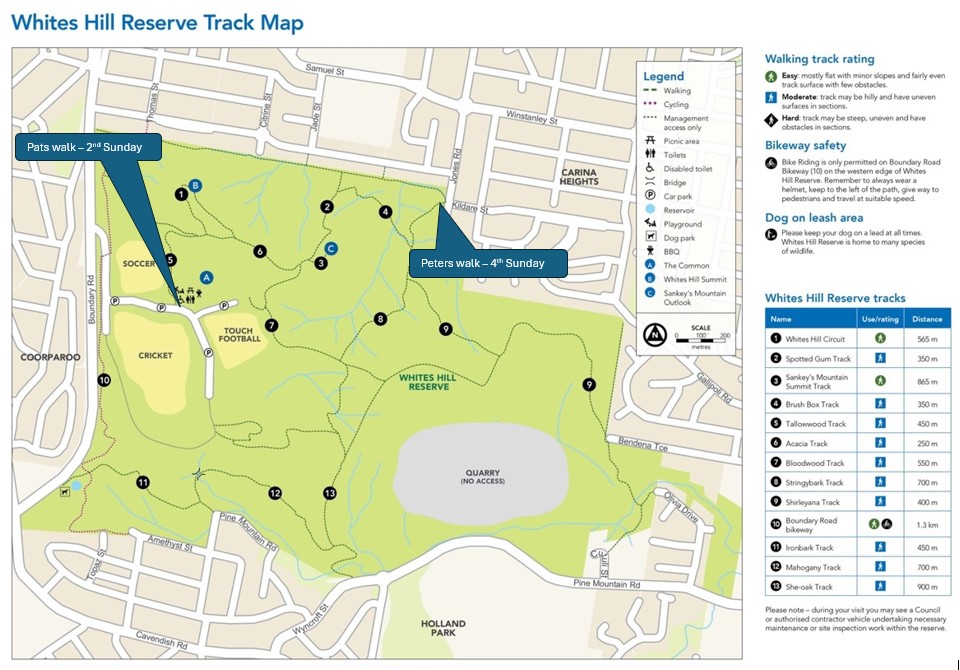 walking track map, whites hill reserve