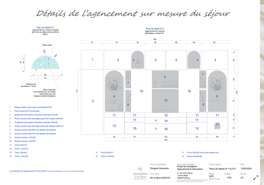 Elévation coupe agencement sur-mesure