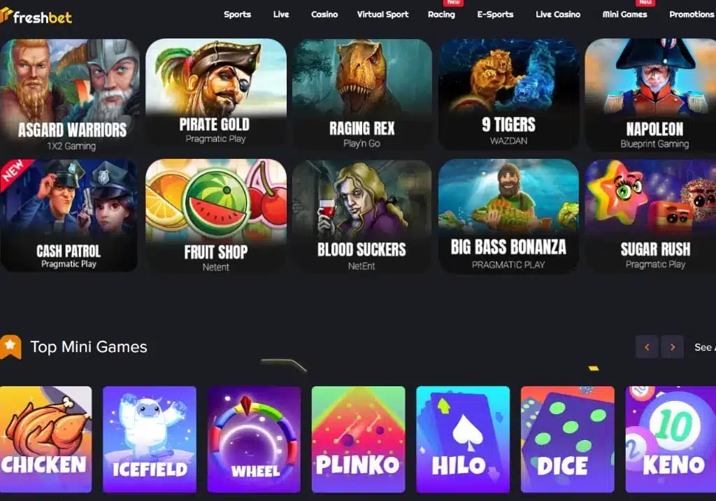 FreshBet Casino Games Interface