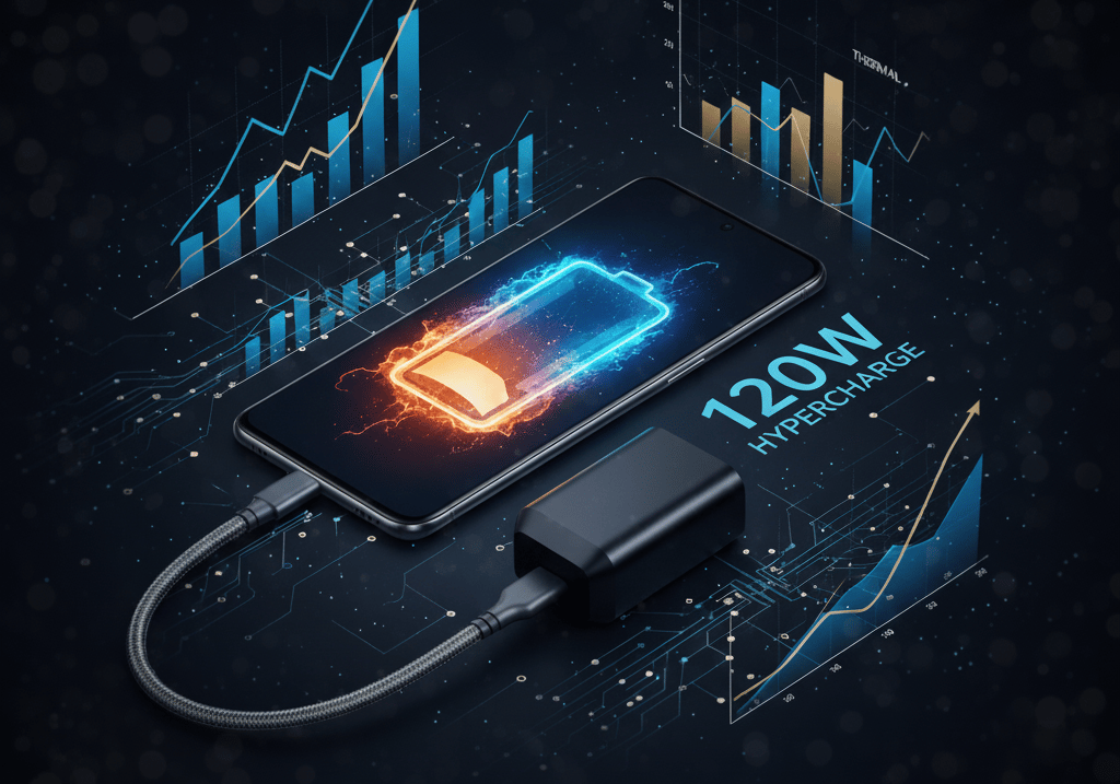 um smartphone com um cabo de carregamento conectado a um cabo de carregamento