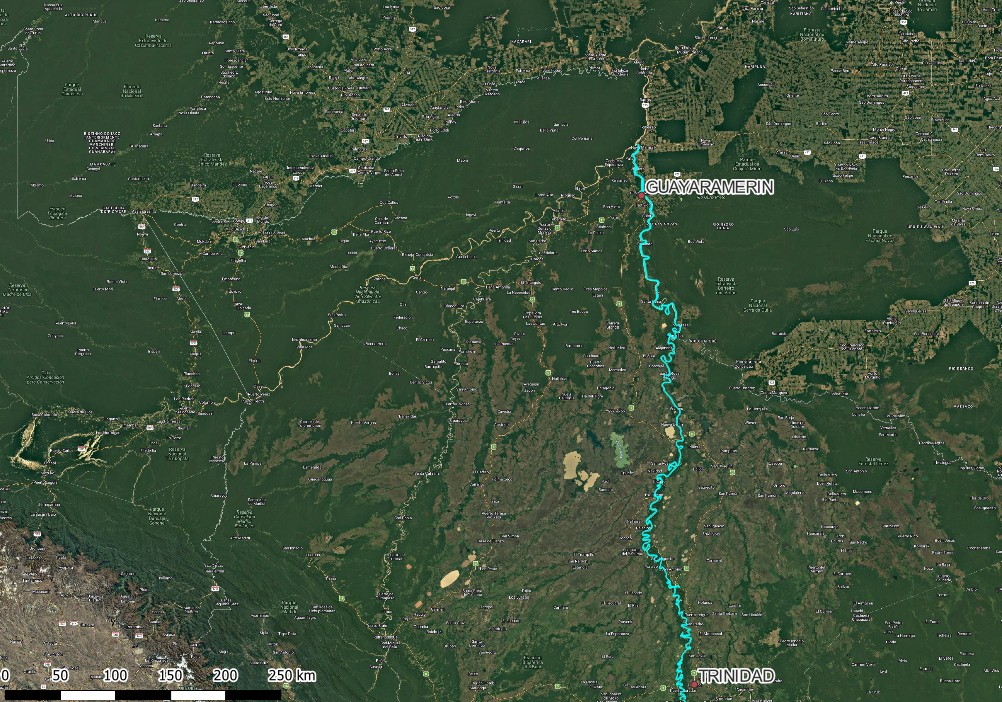 Route of boat journey from Trinidad to Guayaramerin