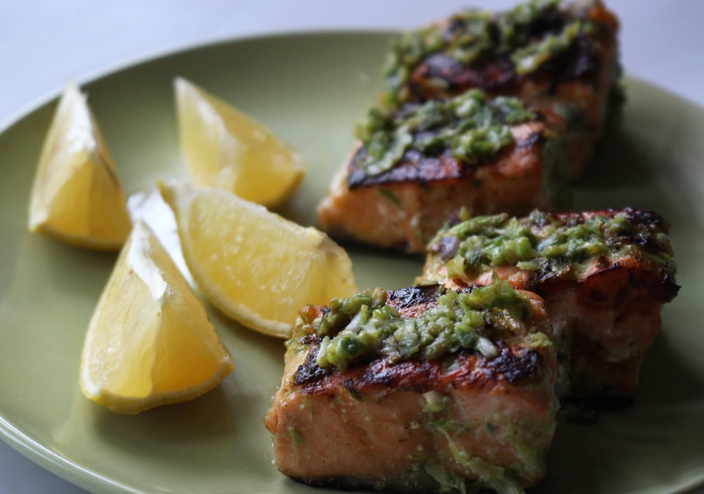 a plate of fresh salmon marinated with salted green onions
