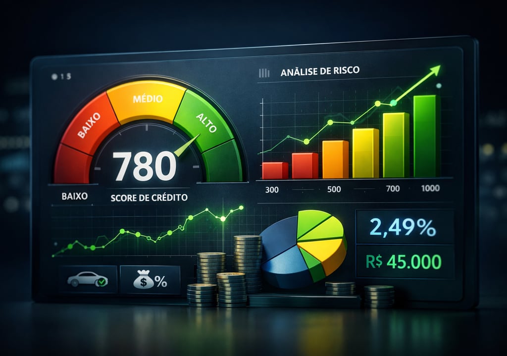 tabela de score para financiamento de carro com gráfico de crédito e análise de risco