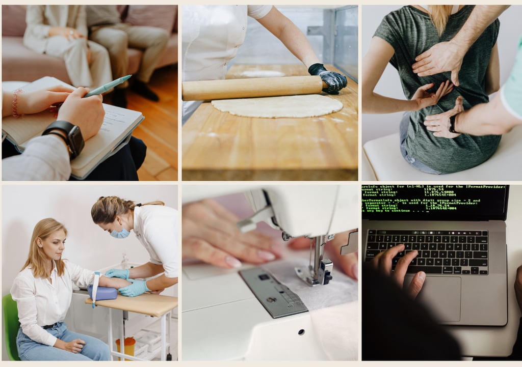 Bannière représentant divers métiers dans la profession libérale