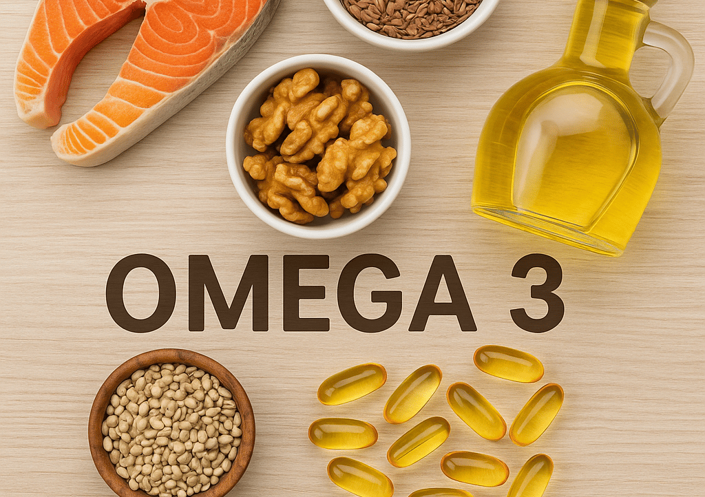 Variedad de comida con omega 3 y antioxidantes