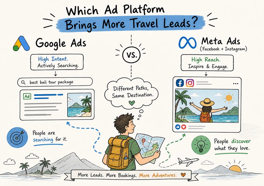 google ads vs meta ads for travel company lead generation