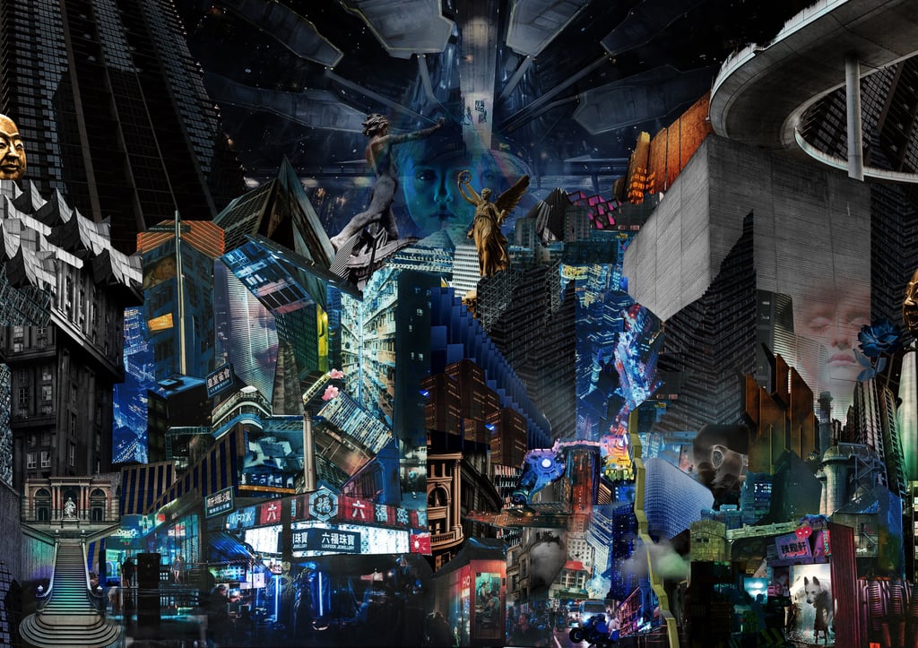 a city street scene with a cityscapeople and a man in a suit