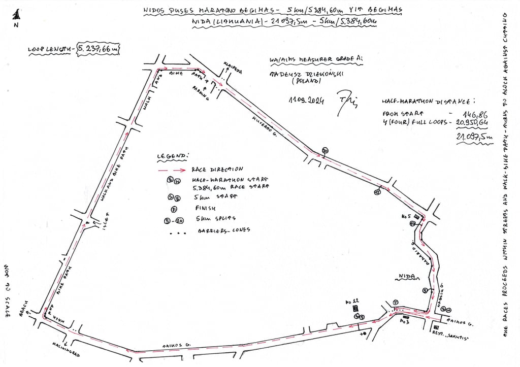 Tarptatinio Nidos Pusės Maratono Bėgimo 21km ir 5km schema