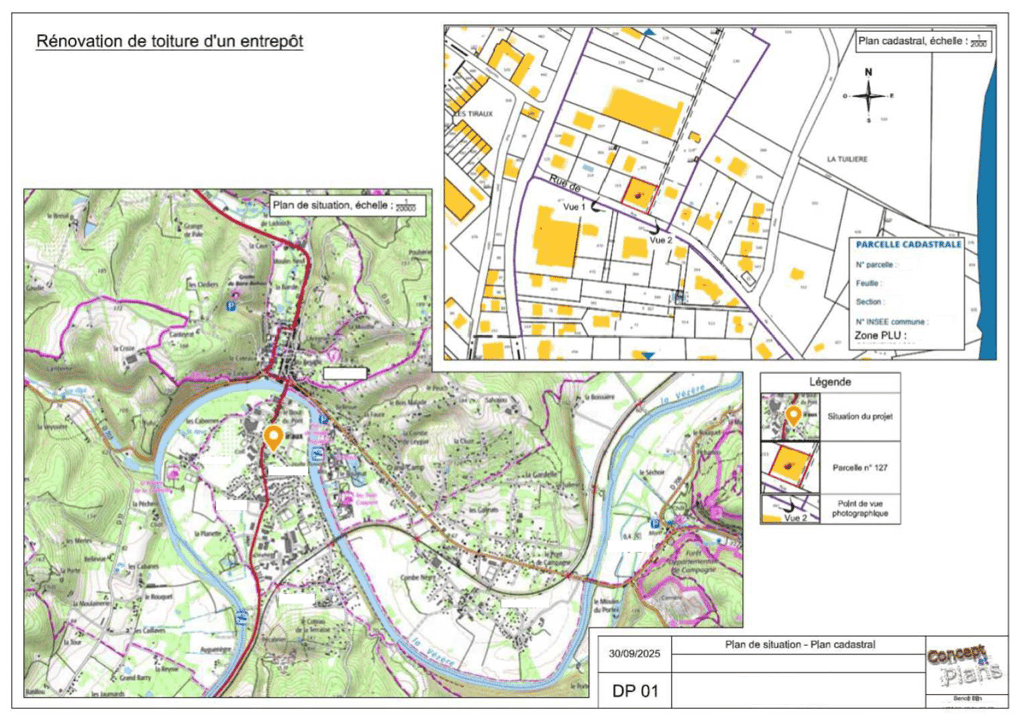 Plan de situation et plan cadastrale dans le cadre d'une déclaration préalable.