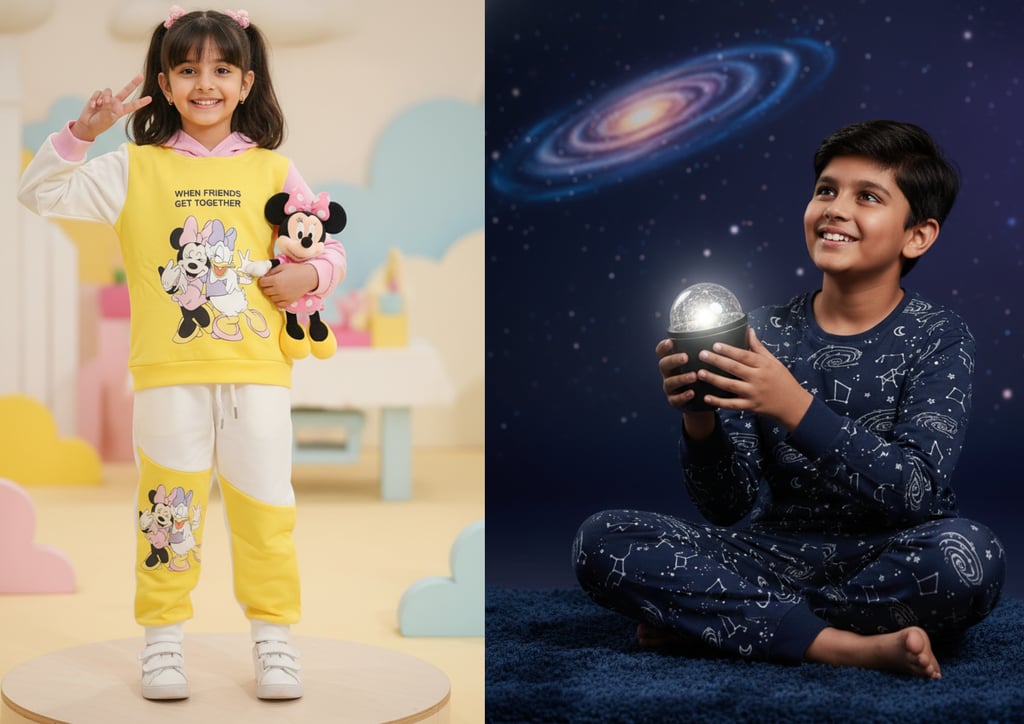 a boy and girl in pajamass and pajamass