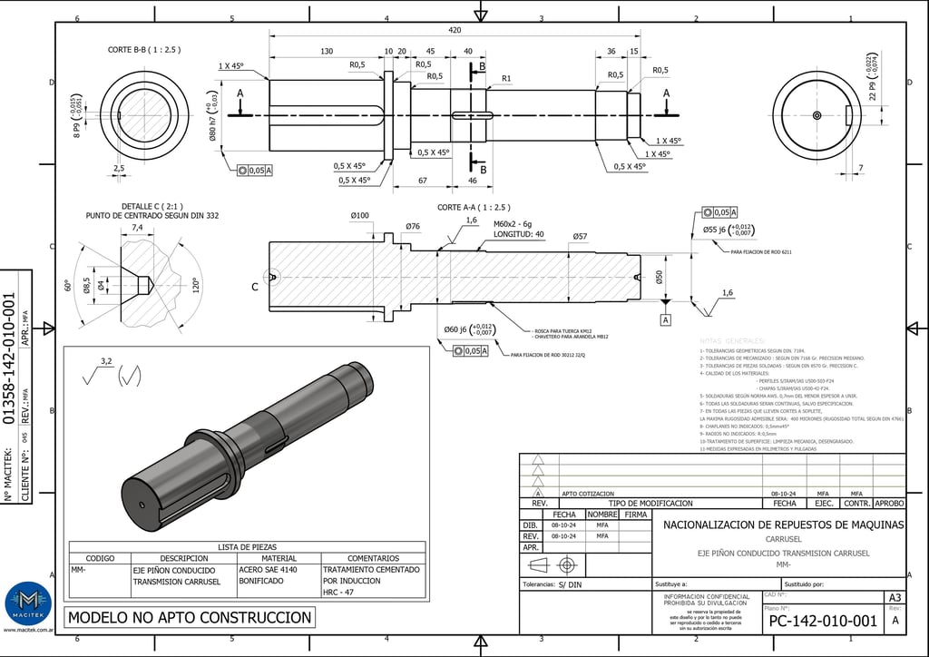 plno constructivo eje de acero