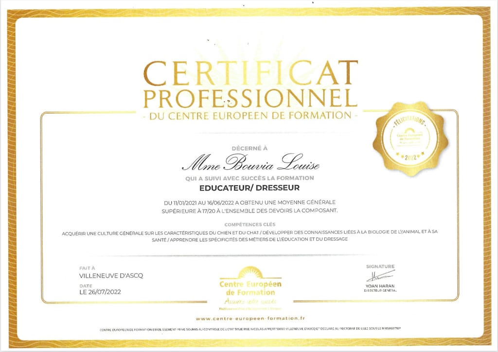 Certificat professionnel éducateur dresseur