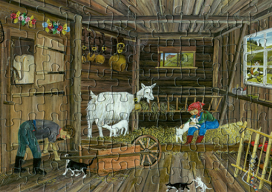 a puzzle piece puzzle piece with a picture of a farmyard scene