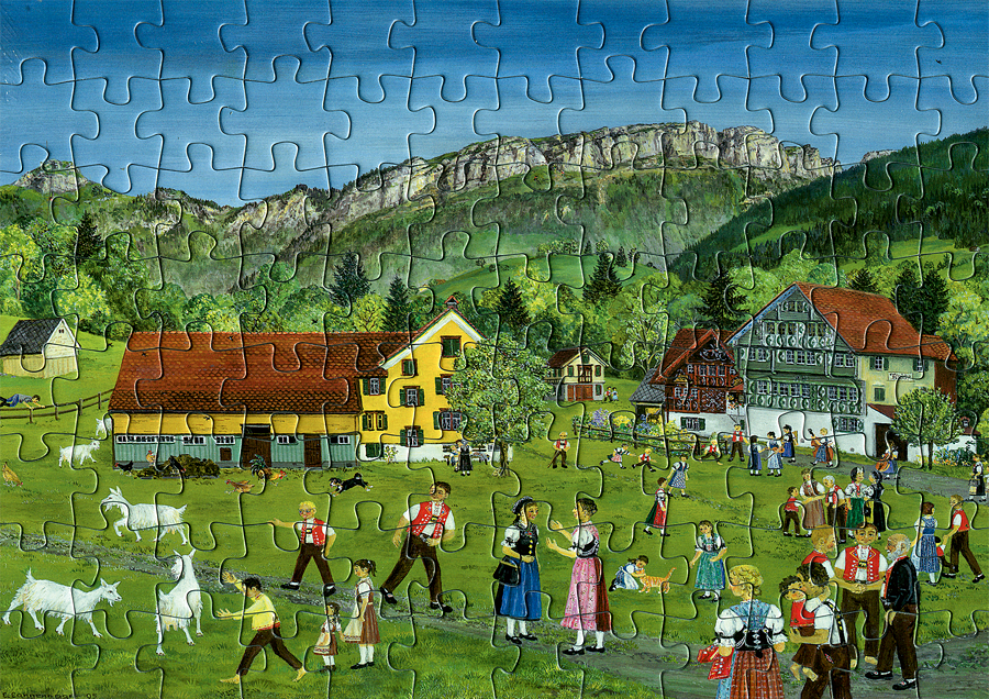 a puzzle piece puzzle piece with a picture of a farm scene