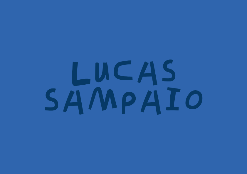 Logomarca do palestrante autista Lucas Sampaio, com fundo azul escuro.