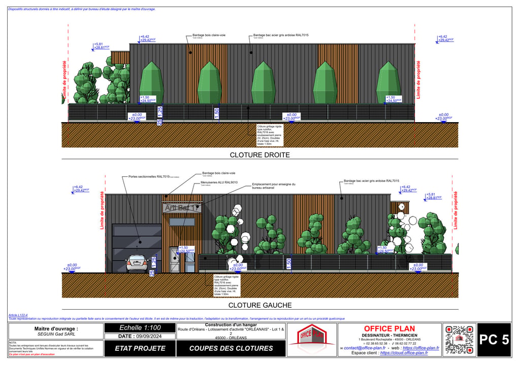PC3 - plan de coupe - batiment professionnel - permis de construire - office-plan orléans