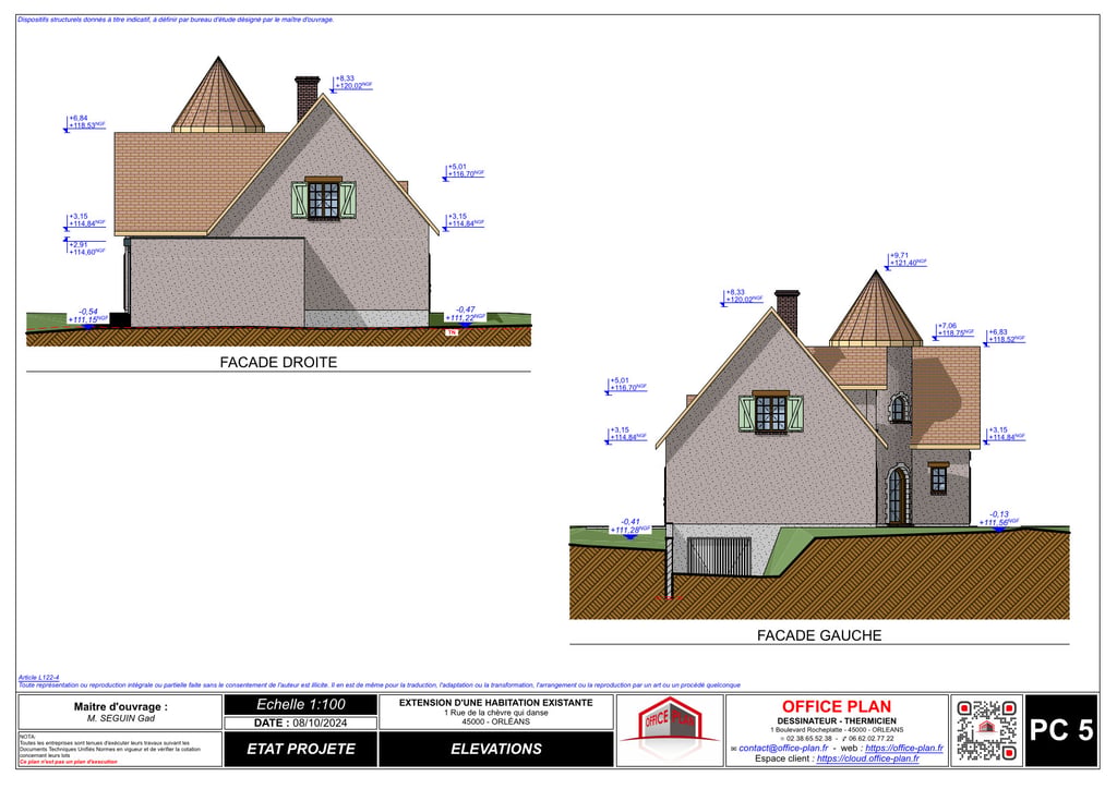 PC5 - plans des façades - extension - permis de construire - office-plan orléans