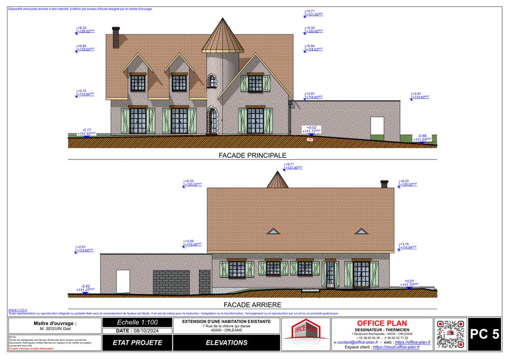 PC5 - plans des façades - extension - permis de construire - office-plan orléans