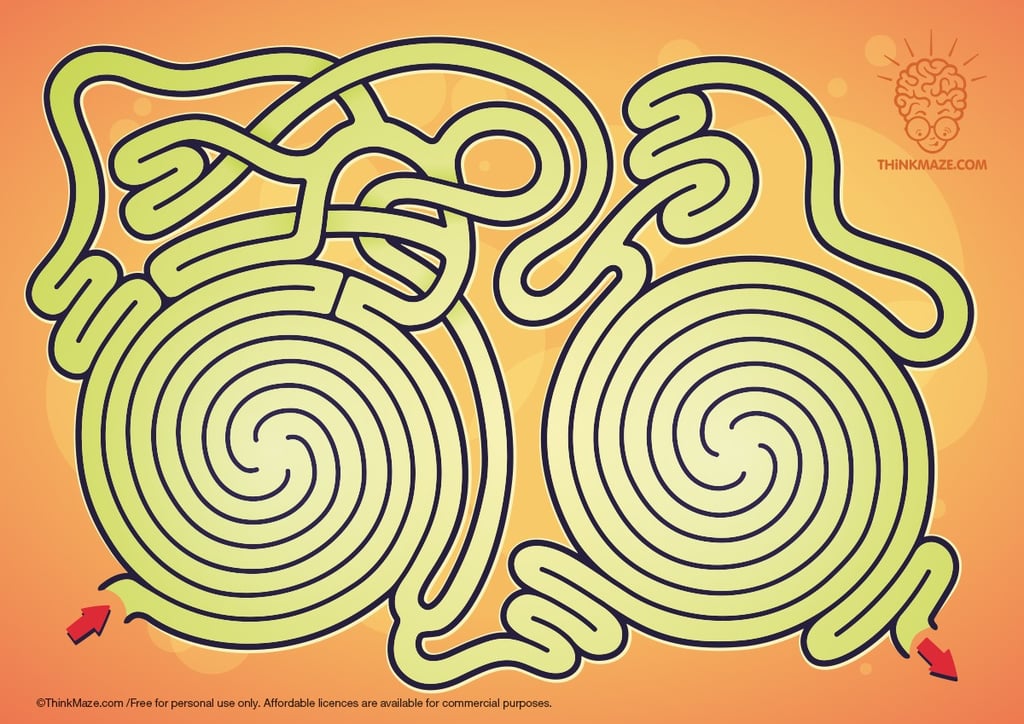 Circular maze design for kids; high-quality logic puzzle for commercial use and free printing.