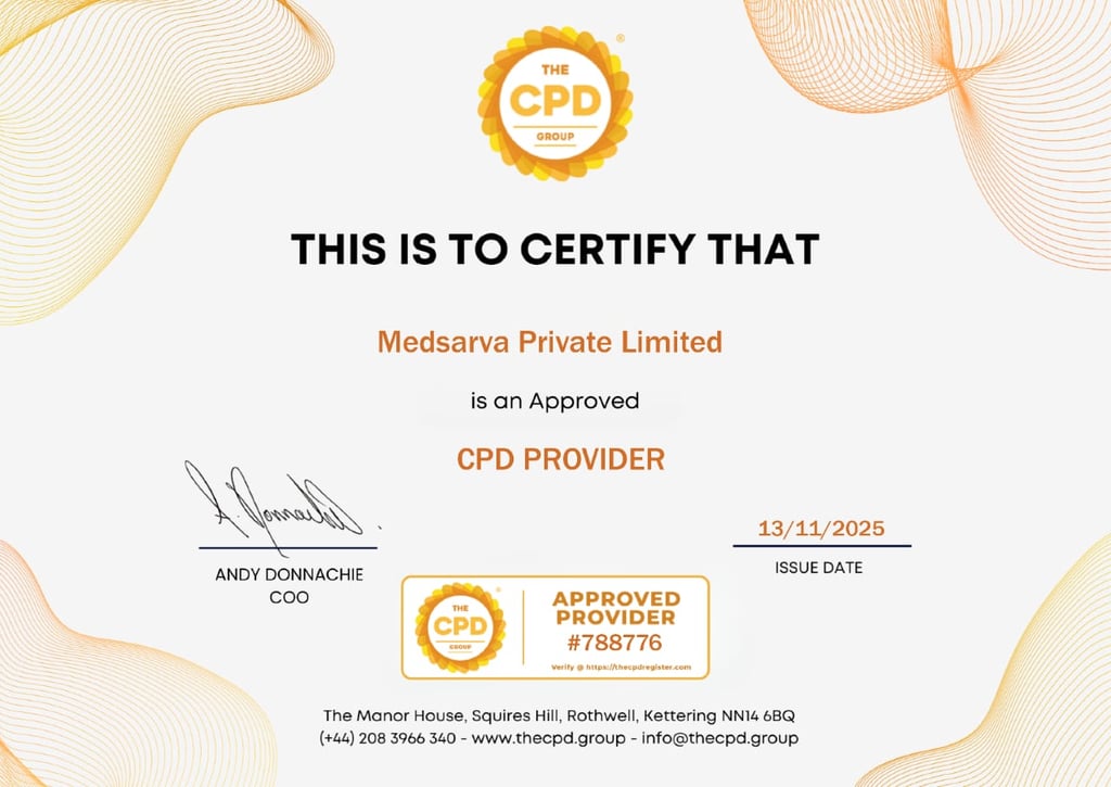 CPD certified healthcare education provider Medsarva Private Limited accreditation certificate