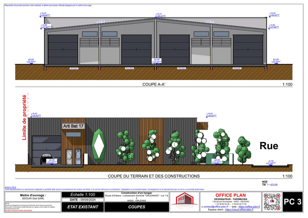 PC3 - plan de coupe - batiment professionnel - permis de construire - office-plan orléans