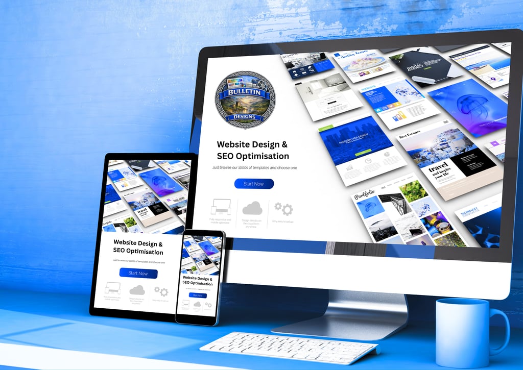 Digital devices showing Website design and SEO for Bulletin Designs