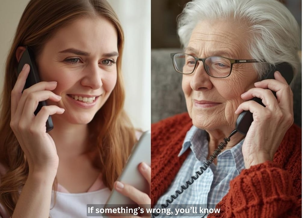Family receiving updates from a senior daily check-in service for peace of mind