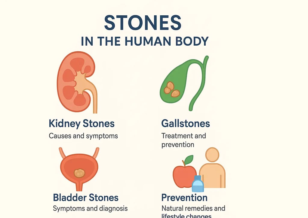 Crystallization process of minerals leading to stone formation in the human body