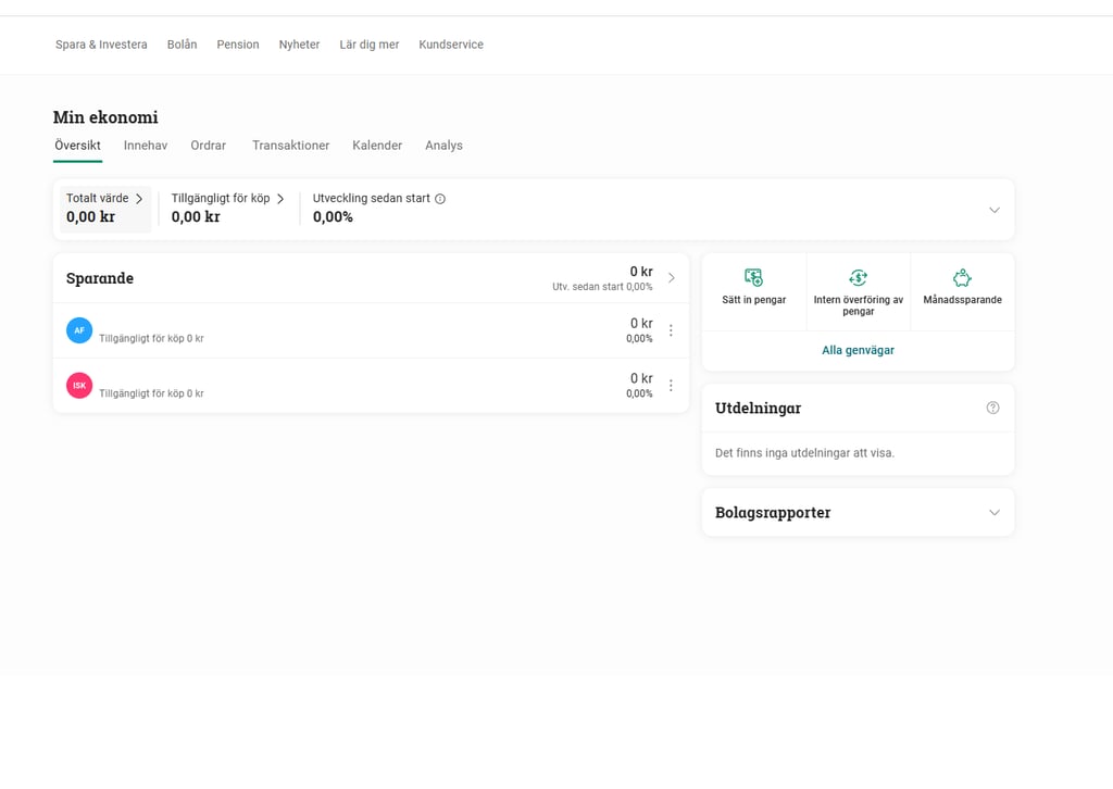 Avanzas konto första gÄngen inloggad