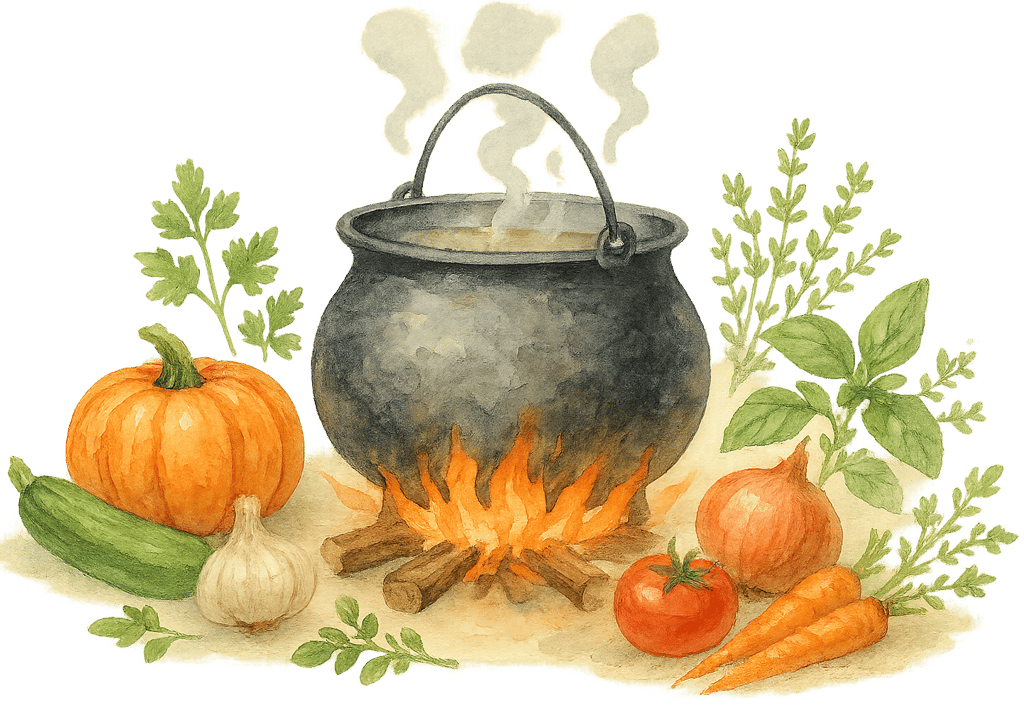 a bubbling cauldron with vegetables spellboundandstunning.com kitchen witchcraft