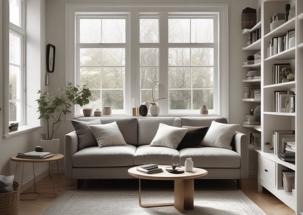 a living room with a couch and a coffee table